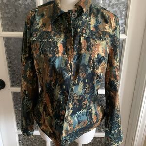 Christopher & Banks Jacket Petite M Fall Colors Trucker  Stretch Shacket Velvet